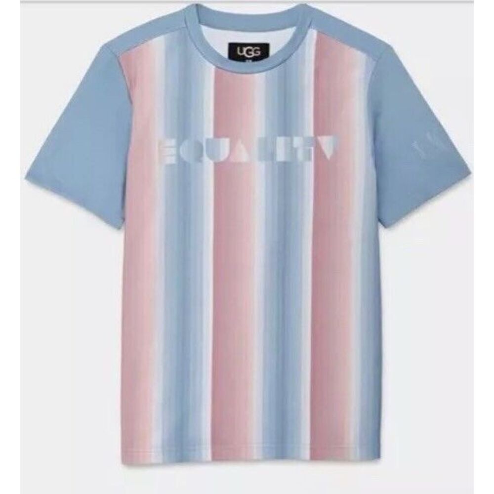 UGG Pride EQUALITY Logo Tee‎ Unisex Sz S Pastel Stripes LGBTQ Allyship